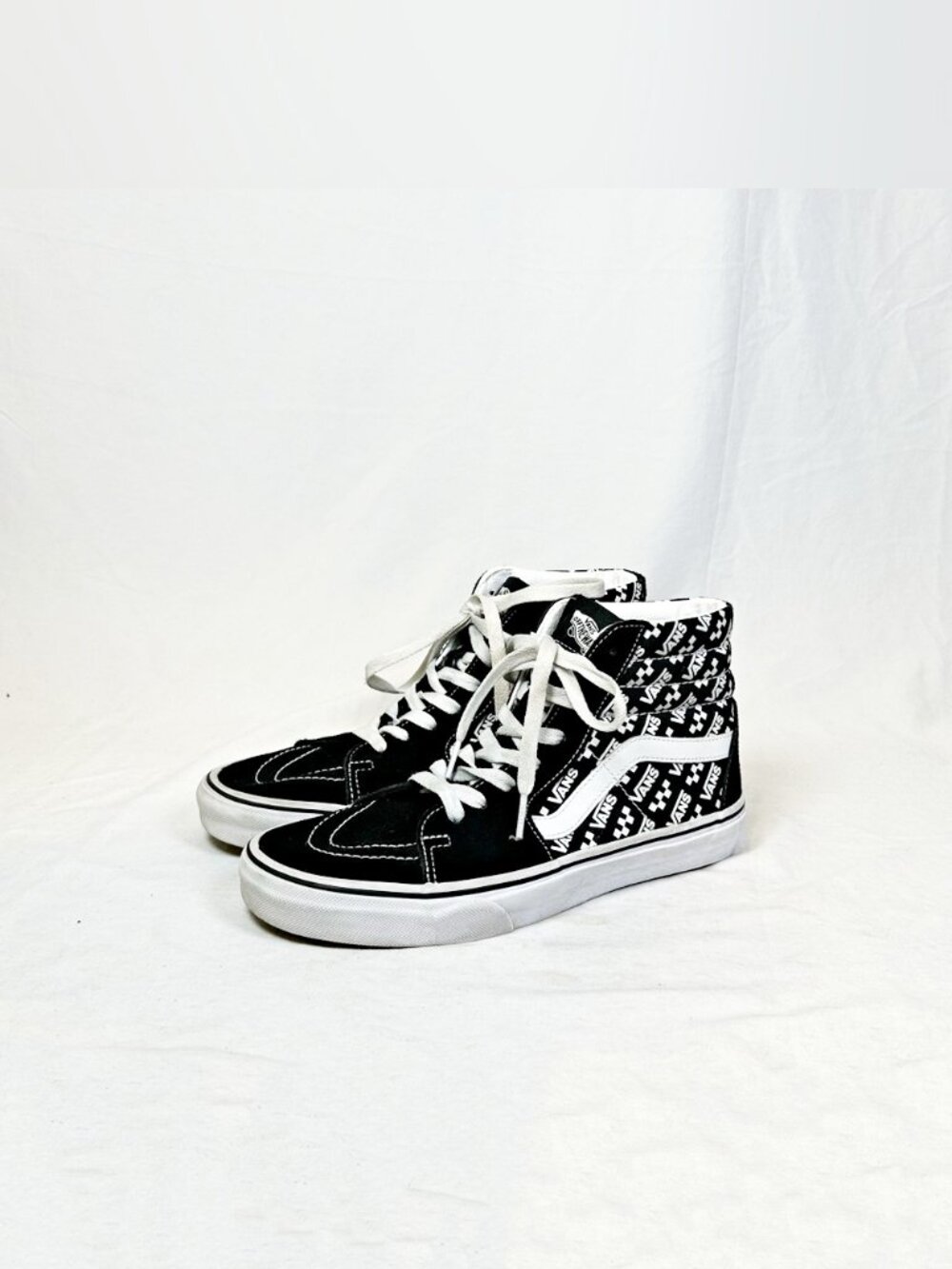 Vans Sk8-Hi Logo Repeat Black Suede High Top Unisex Sneakers~M-8/W-9.5~